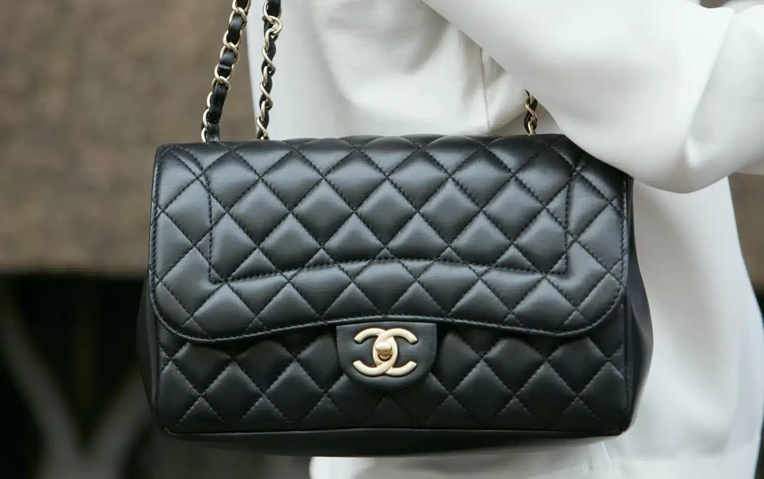 Milan, , September, :, Woman, With, Chanel, Black, Leather, Bag