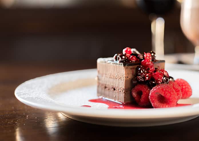 Waterway Maida Vale Chocolate dessert with raspberries