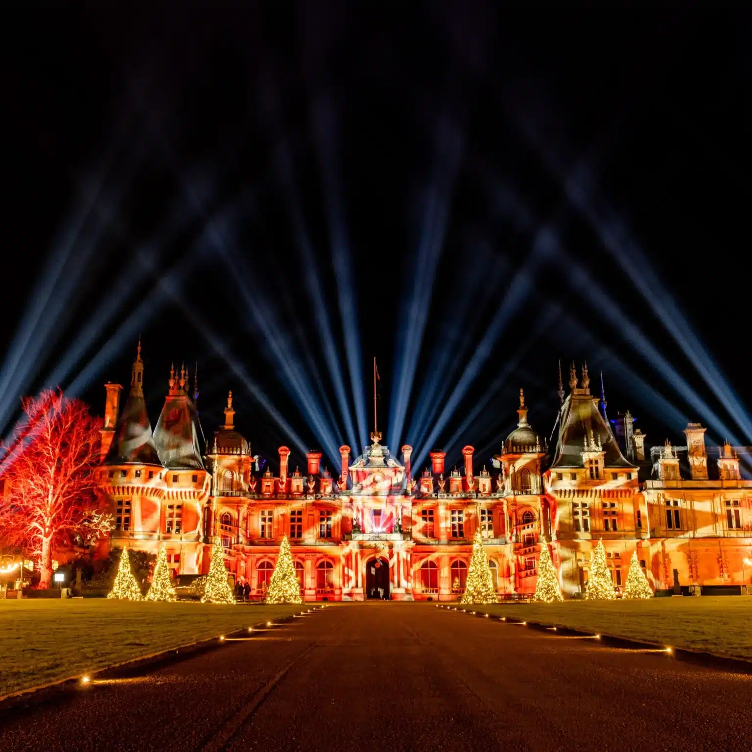 waddesdon manor illuminated for christmas with winter lights